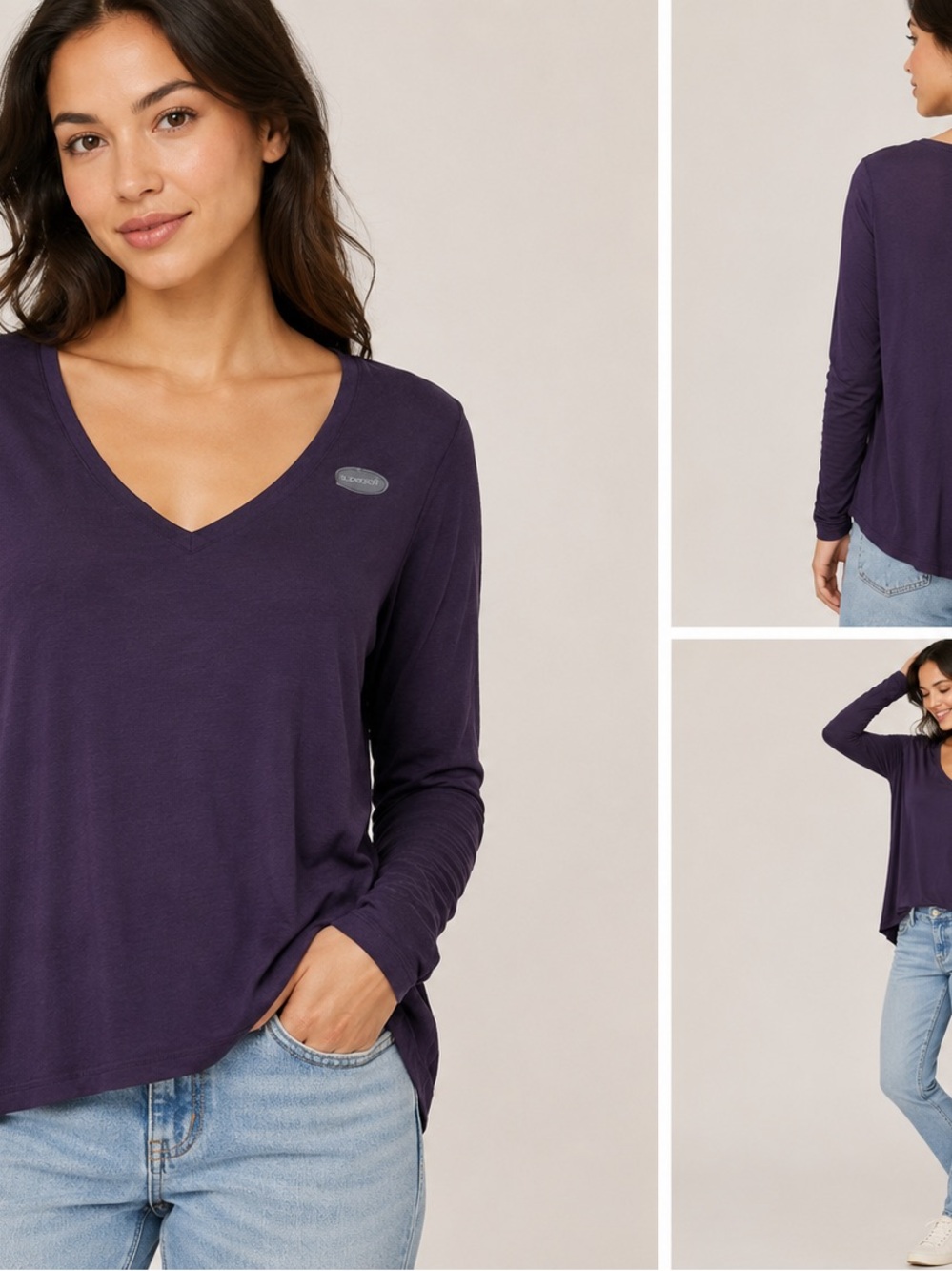 GapBody Supersoft Long Sleeve V-Neck Top – Women’s Large – Deep Purple – NWT